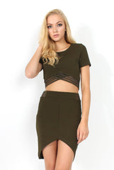 Phoebe Khaki Ribbed Mesh Two Piece