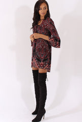 Black Paisley Print Flared Sleeve Dress - Pia