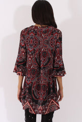 Black Paisley Print Flared Sleeve Dress - Pia