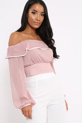 Rose Sheer Bardot Crop Top - Pia