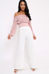 Rose Sheer Bardot Crop Top - Pia