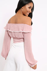 Rose Sheer Bardot Crop Top - Pia