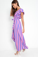 Pink And Lilac Plunge Wrap Belted Maxi Dress - Carri