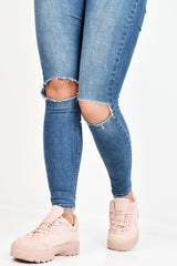 Pink Faux Suede Lace Up Sole Detail Trainers - Aviana