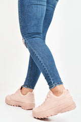Pink Faux Suede Lace Up Sole Detail Trainers - Aviana