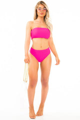 Neon Pink Bandeau High Waist Bikini - Freya