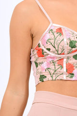Pink Mesh Embroidered Cami Crop Top - Thalia