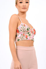 Pink Mesh Embroidered Cami Crop Top - Thalia