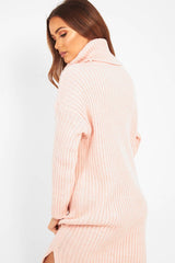 Pink Knitted Roll Neck Jumper Dress - Cecily