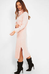 Pink Knitted Roll Neck Jumper Dress - Cecily