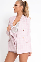 Pink Check Woven Blazer - Akeira