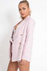 Pink Check Woven Blazer - Akeira