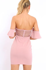 Rose Bardot Frill Lace up Front Bodycon Dress - Ciceley