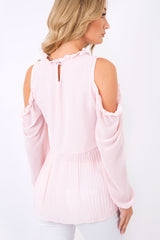 Pink Cold Shoulder Frill Top - Sophie