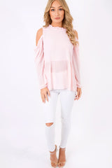 Pink Cold Shoulder Frill Top - Sophie