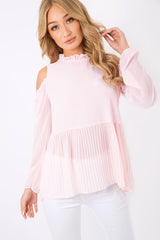 Pink Cold Shoulder Frill Top - Sophie