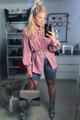 Pink Corduroy Button Front Long Sleeve Shirt - Falcon