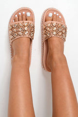 Pink Faux Suede Jewel Sliders - Cosette