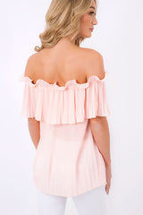 Pink Crinkle Off Shoulder Top - Lucille