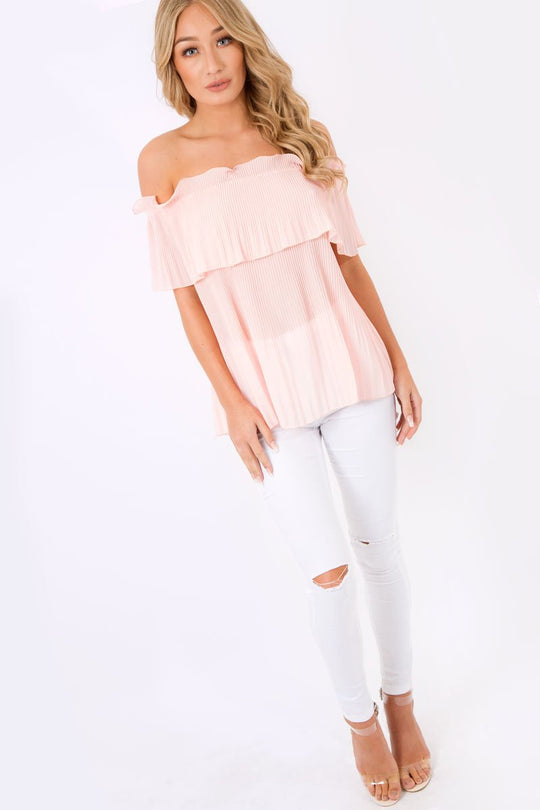 Pink Crinkle Off Shoulder Top - Lucille