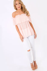 Pink Crinkle Off Shoulder Top - Lucille