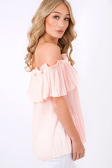 Pink Crinkle Off Shoulder Top - Lucille