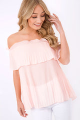Pink Crinkle Off Shoulder Top - Lucille