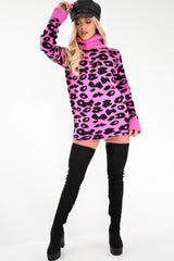 Fuchsia Leopard Roll Neck Jumper - Deona