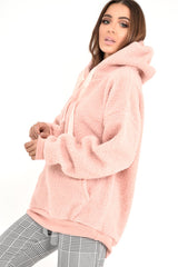 Pink Borg Pocket Front Hoodie - Dezi