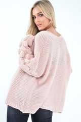 Pink Chunky Knit Oversized Cardigan - Eaden
