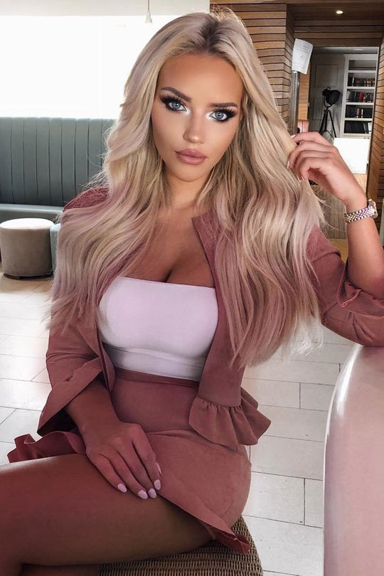 Pink Suedette Frill Hems Jacket - Elsa