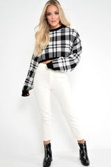 White Check Batwing Crop Knit Jumper - Marisa