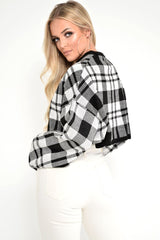 White Check Batwing Crop Knit Jumper - Marisa