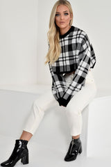 White Check Batwing Crop Knit Jumper - Marisa
