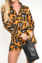 Yellow Leopard Long Sleeve Plunge Playsuit - Kailaya