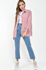 Pink Corduroy Button Front Long Sleeve Shirt - Falcon