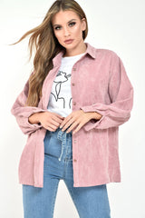 Pink Corduroy Button Front Long Sleeve Shirt - Falcon