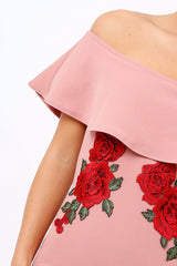 Rose Bardot Frill Bodycon Applique Dress - Leticia
