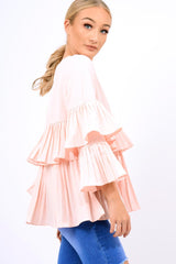 Pink Frill Bell Sleeve Blouse - Kalea