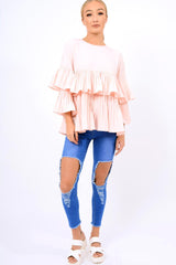 Pink Frill Bell Sleeve Blouse - Kalea