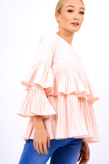 Pink Frill Bell Sleeve Blouse - Kalea