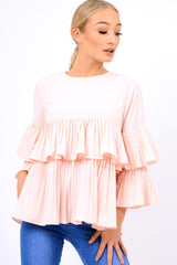 Pink Frill Bell Sleeve Blouse - Kalea