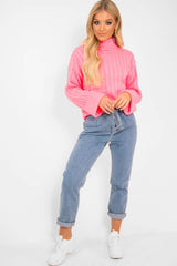 Pink Knit High Neck Jumper - Jaelynn