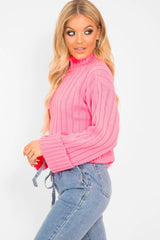 Pink Knit High Neck Jumper - Jaelynn