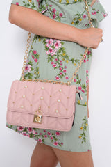 Pink Pearl Quilted Cross Body Bag - Jemia