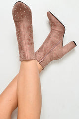 Pink Faux Suede Studded Ankle Boots - Laelynn
