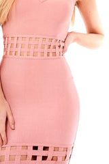 Pink Lattice Cut Out Bandage Dress - Katalea