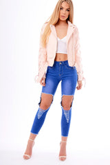 Pink Faux Leather Lace Up Biker Jacket - Maisy