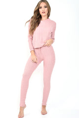Pink Fine Cable Knit Loungewear Set - Lizette