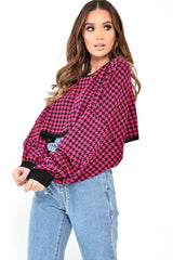 Pink Hounds Tooth Cropped Batwing Jumper - Lizy